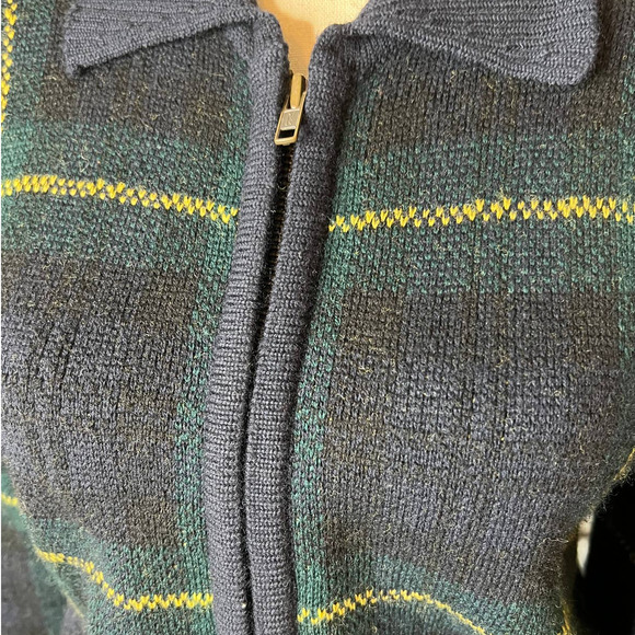 Vintage Kasper ASL Wool Cardigan with Zipper in Green Blue Plaid Size SP - Picture 2 of 5